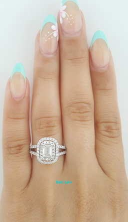 Emerald Diamond Double Halo Split Shank Engagement Ring 1.4 ct Platinum Rtl $7K