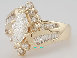 Vintage Marquise Diamond Halo Engagement Ring 1.71 ct 14k Yellow Gold