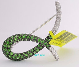 LeVian Le Vian Round Cut Diamond & Tsavorite Garnet Brooch Pin 18K W Gold 3.1 ct