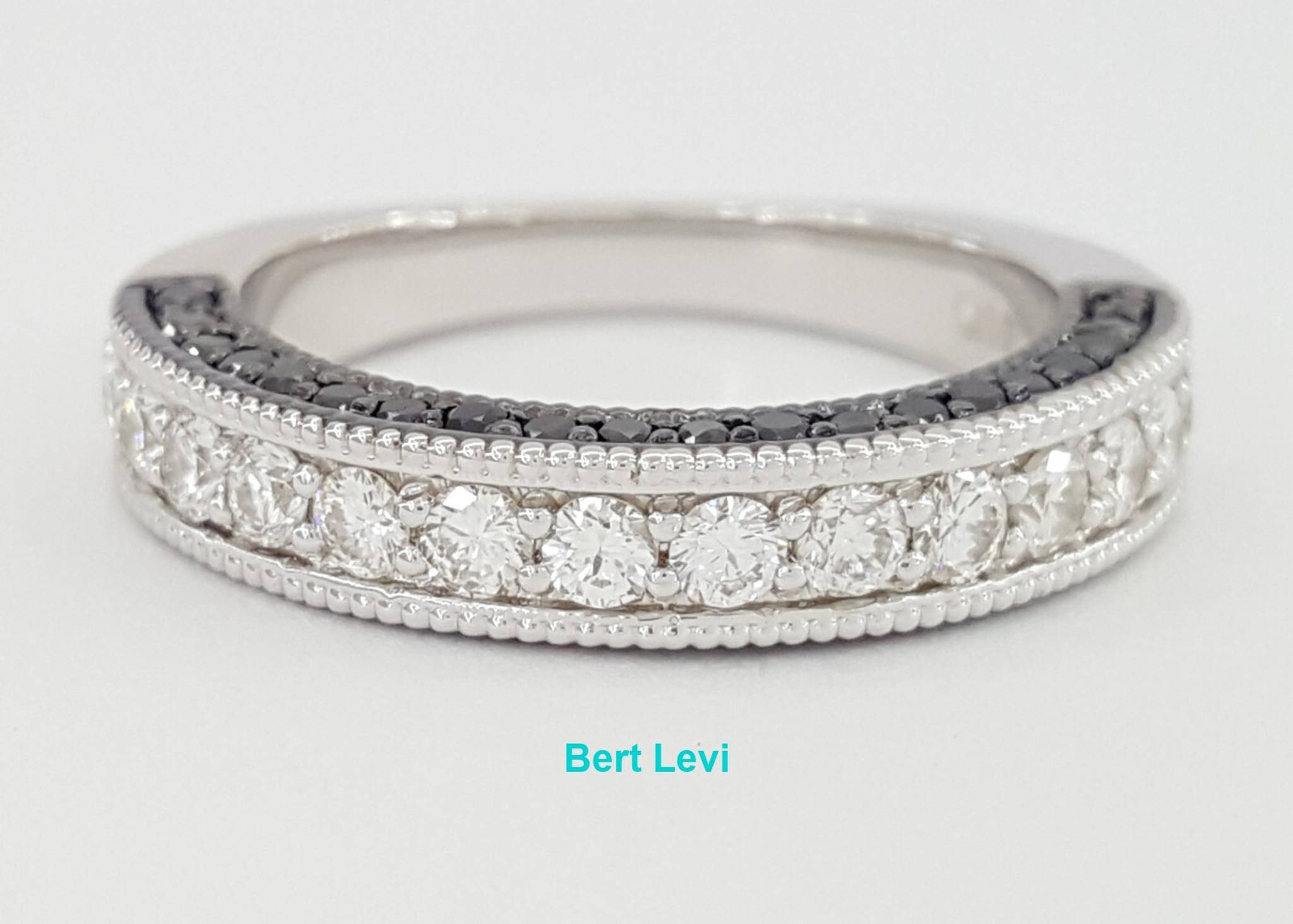 Round Diamond 1 ct 14k White Gold Wedding Ring Euro Shank 3 Row Black & White