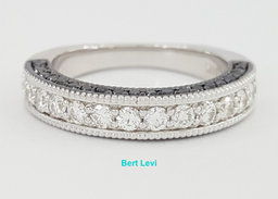 Round Diamond 1 ct 14k White Gold Wedding Ring Euro Shank 3 Row Black & White