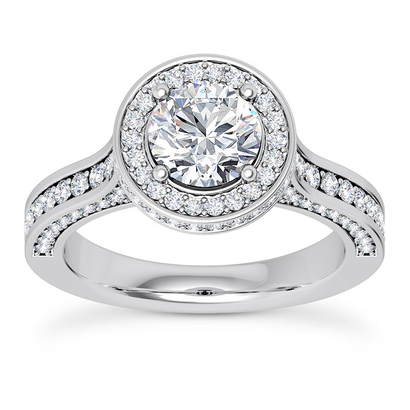 Ladies 14KT White Gold Platinum Round Diamond Halo Engagement Set ENS2231-1.5-A
