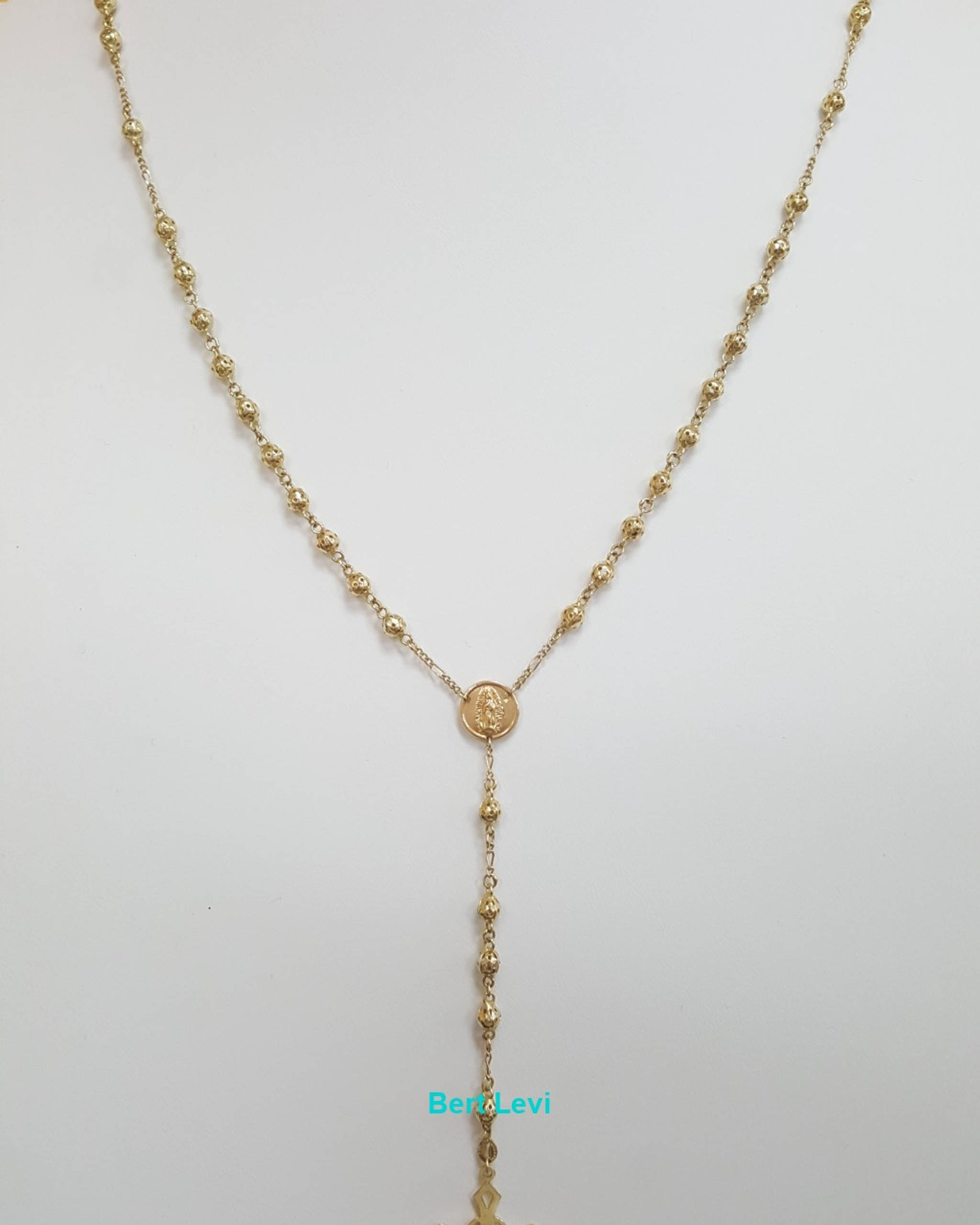 Crucifix Rosary 14k Yellow Gold Bead Necklace 29" 14.5 gr