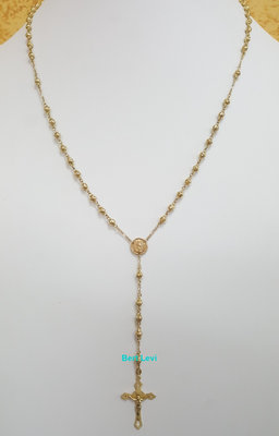 Crucifix Rosary 14k Yellow Gold Bead Necklace 29" 14.5 gr