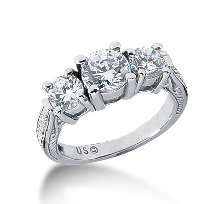 Ladies White Gold Platinum Round Diamond Three Stones Engagement Ring ENR1473