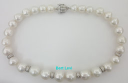 South Sea Pearl Diamond Choker Necklace 1.5 ct 16.5" 18k White Gold