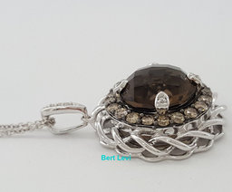LeVian Smoky Quartz & Chocolate Diamond Pendant / Necklace 18" 14K Gold 4.77 ct