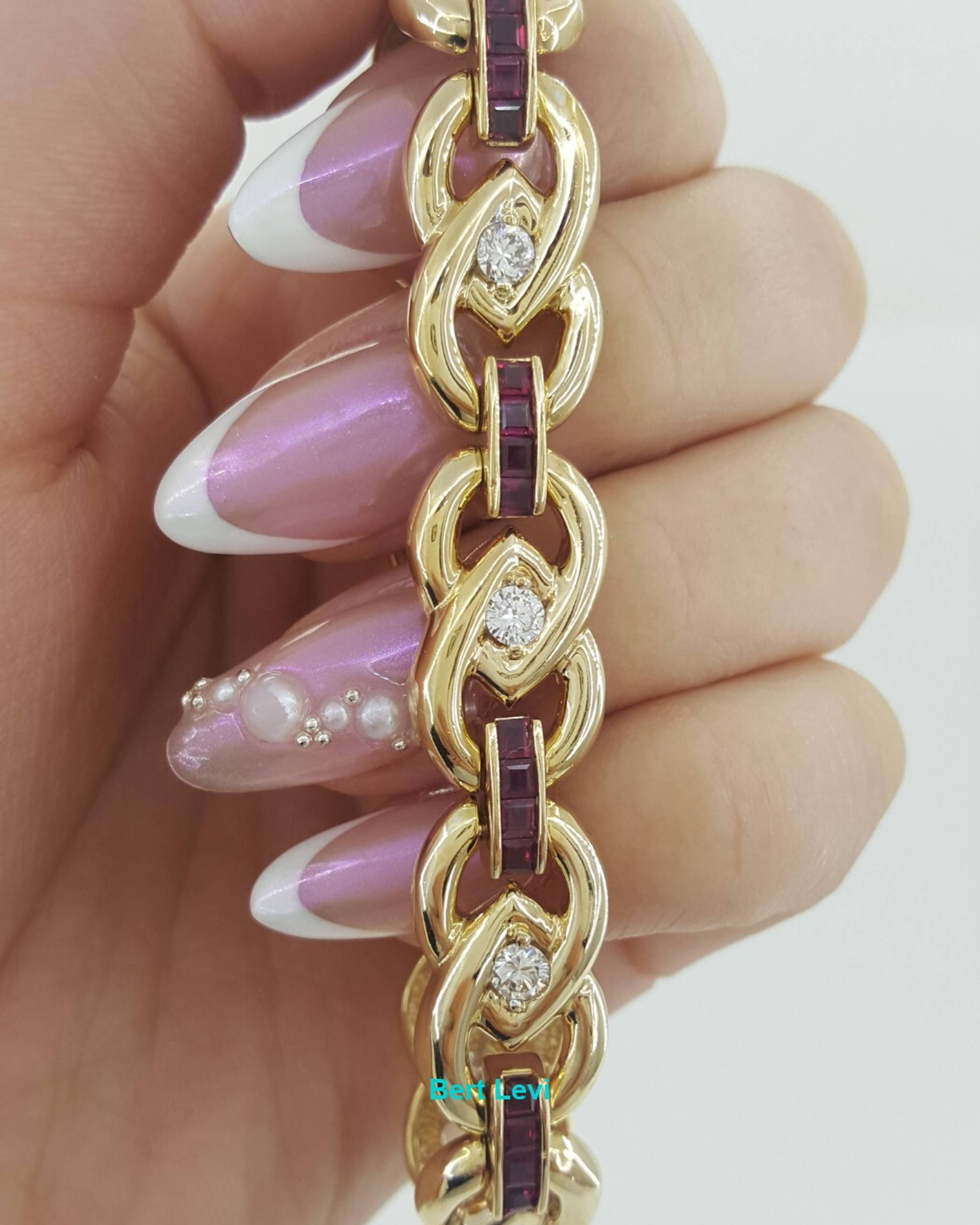 Ruby & Diamond Yellow Gold Tennis Bracelet 2.9 ct 14k 28 Grams 7.25"