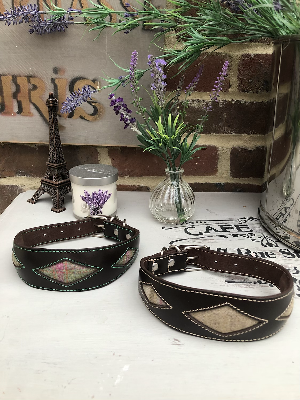 Thumbnail: LEATHER & TWEED COLLAR (Shaped) Sighthound greyhound lurcher