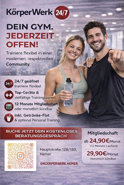 KörperWerk 24/7 - Fitnessstudio in Hemer - flexibles Training und Mitgliedschaften