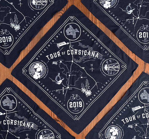 2019 Tour of Corsicana printed bandanas