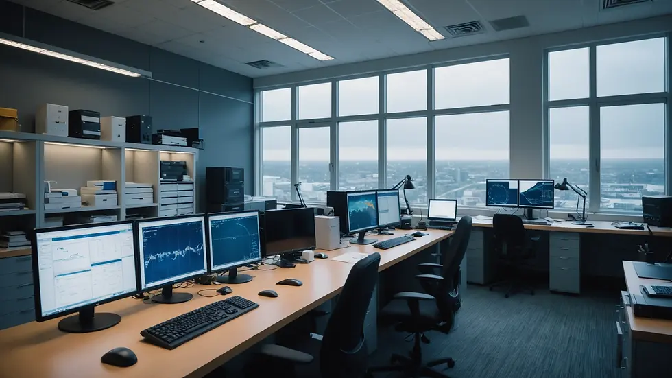 Eye-level view of a weather research lab setting