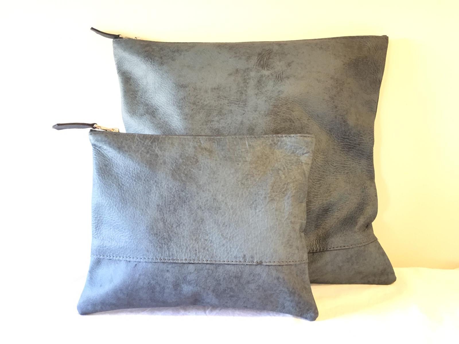 תיק טלית ותפילין סט עור נאפה עבודת יד עם פס תפר אלגנט צבע כחול פראי