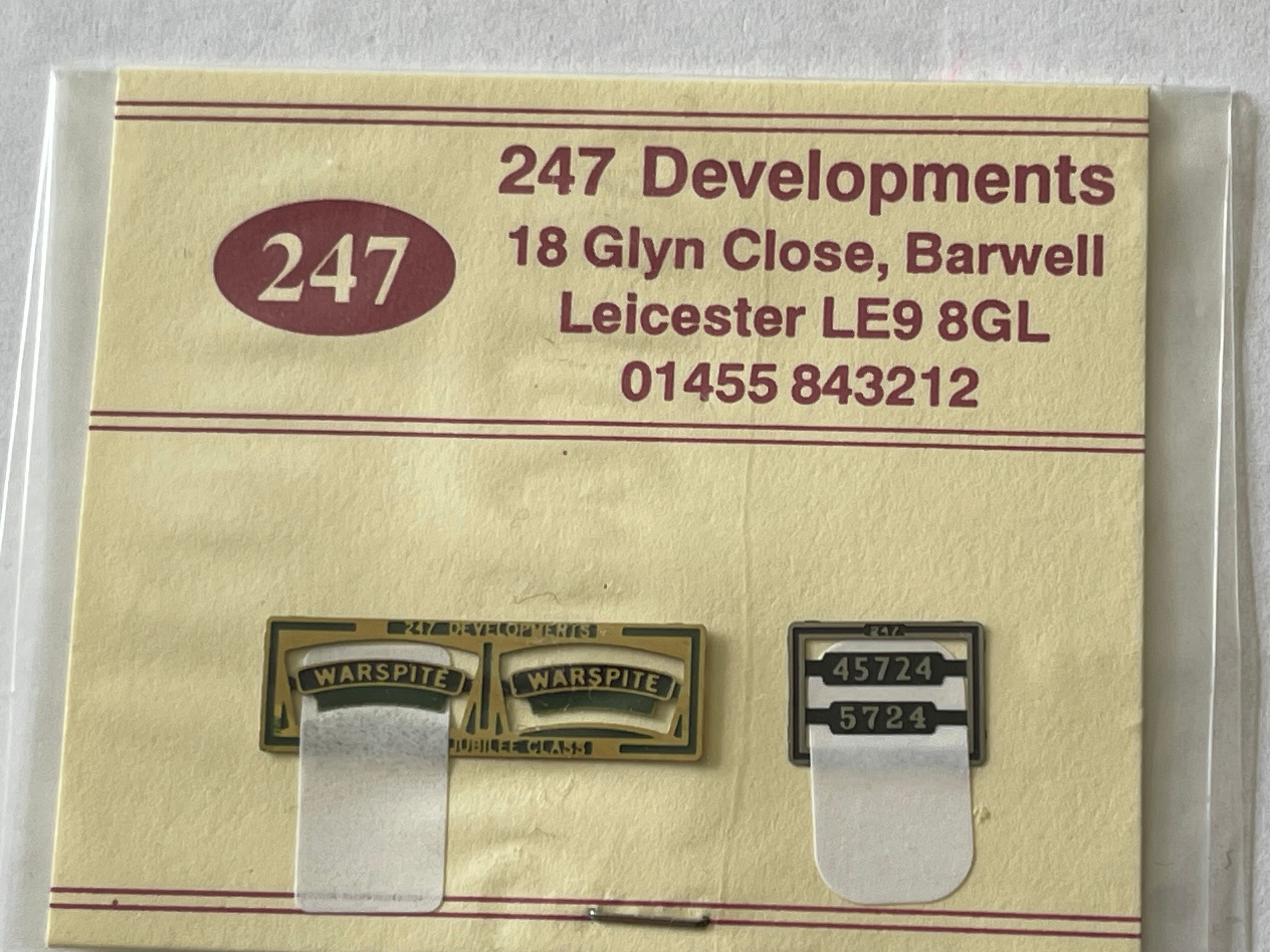 247 DEVELOPMENTS - LOCO NUMBER PLATES 45724 WARSPITE