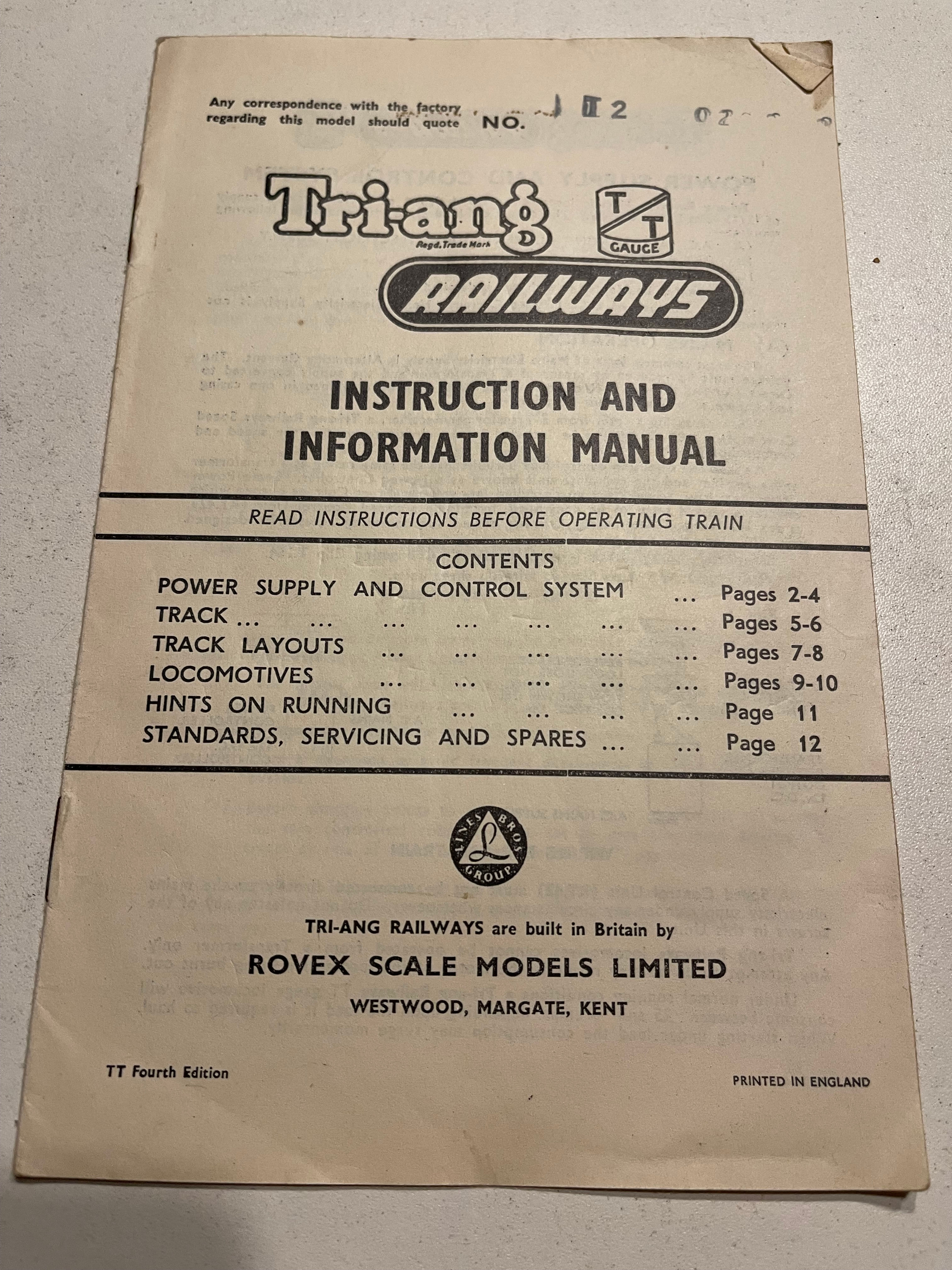 TRI-ANG  TT GAUGE INSTRUCTION & INFORMATION MANUAL - 4TH EDITION 1960