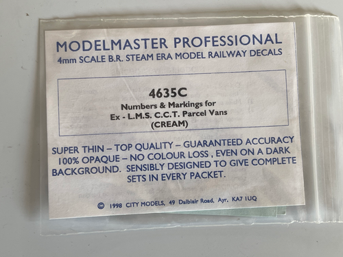 MODELMASTER - 4635C NUMBERS & MARKINGS FOR LMS CCT PARCEL VAN ...
