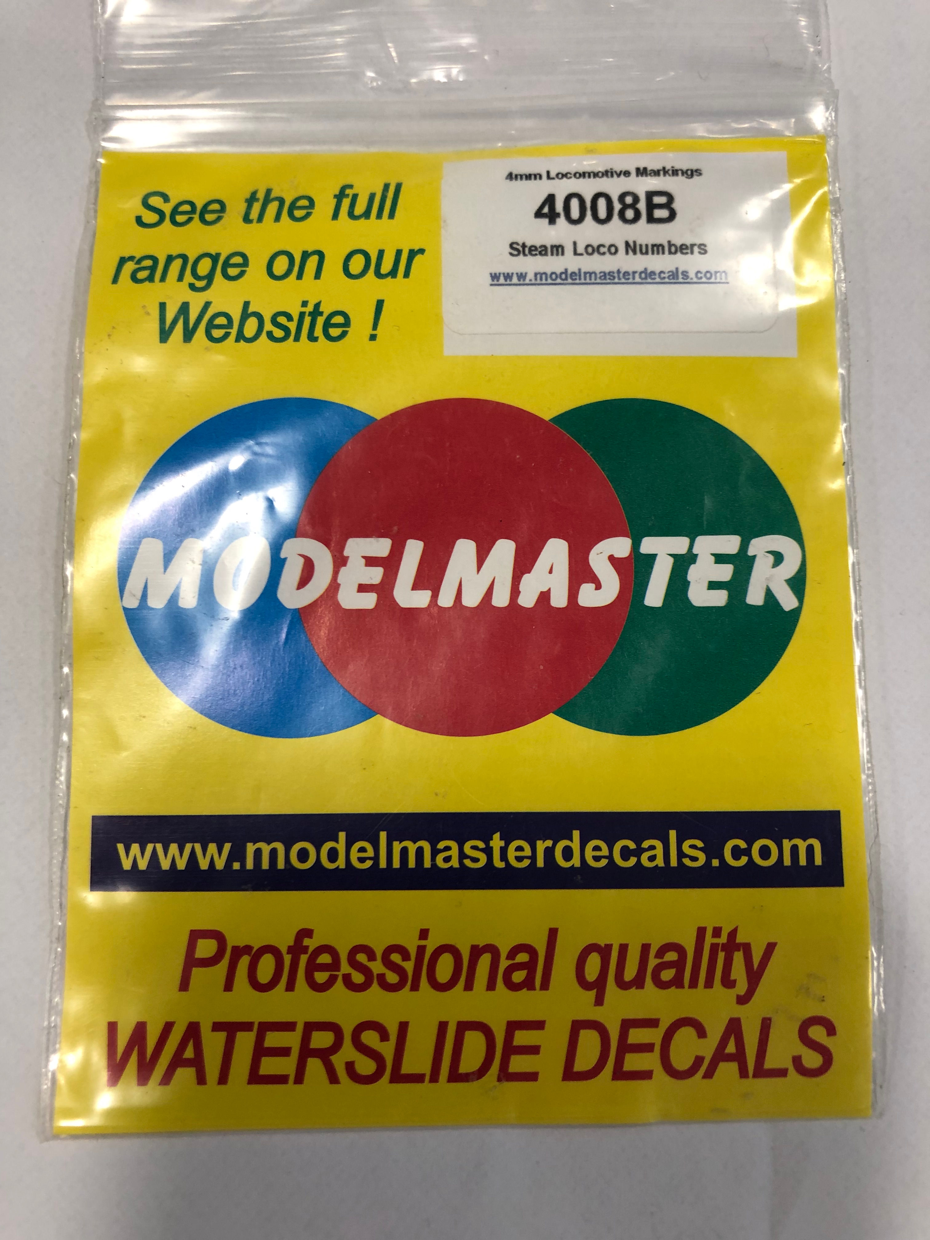 MODEL MASTER - 4008B STEAM LOCO NUMBERS