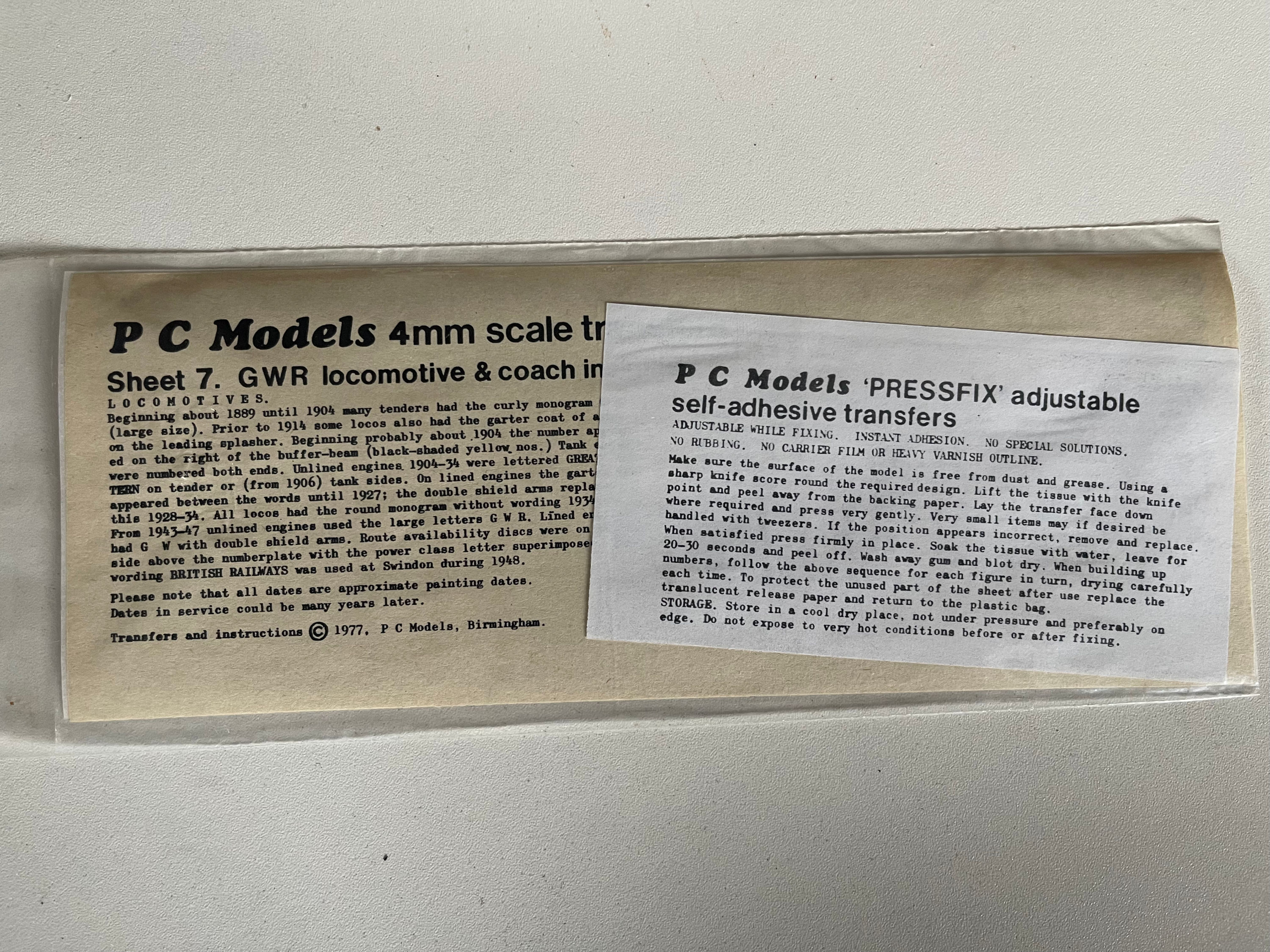 PC MODELS - SHEET 7 GWR LOCOMOTIVE & COACH INSIGNIA