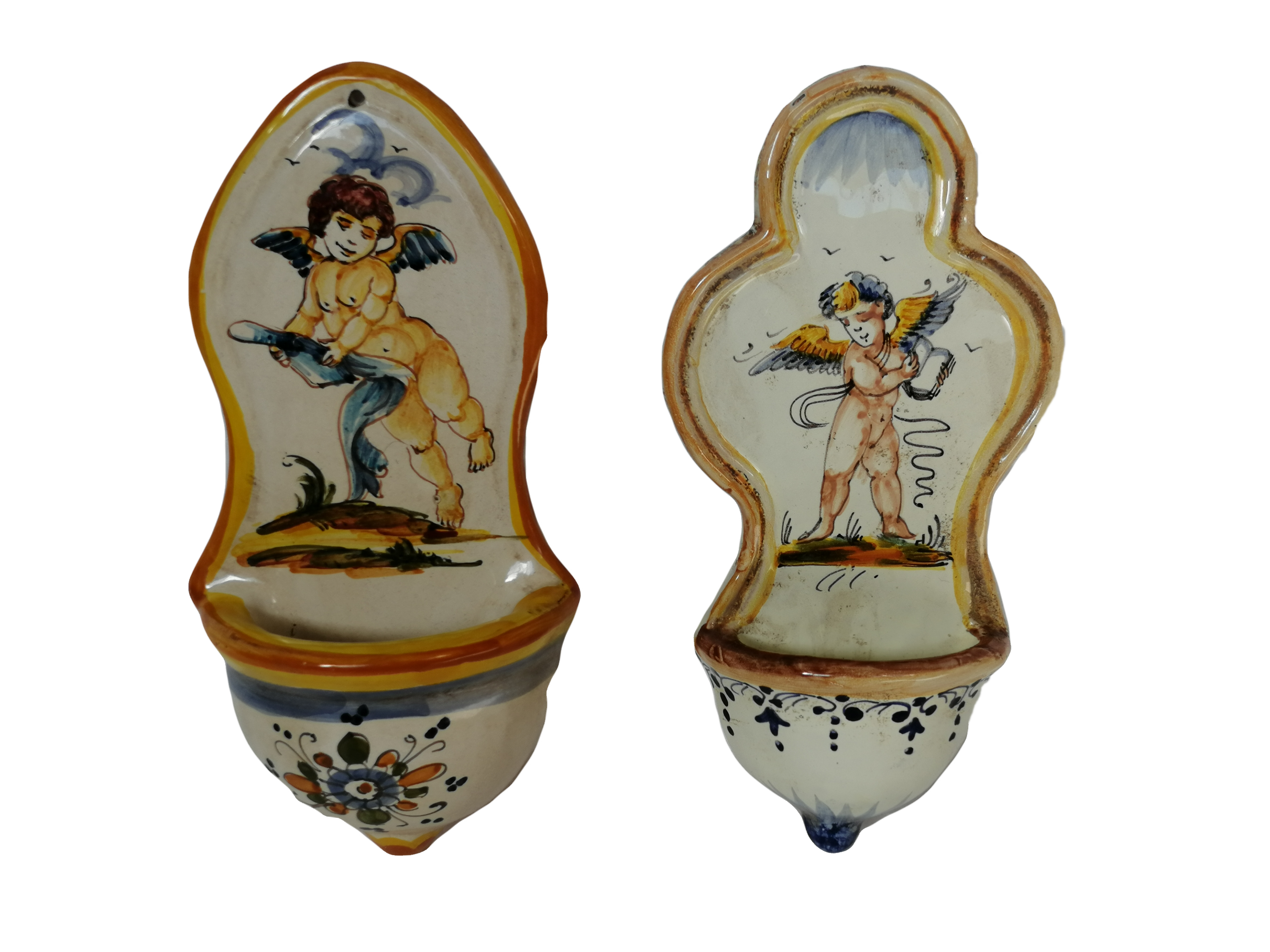 Coppia di Acquasantiere policrome  h cm 25