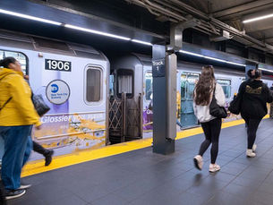 Glossier branded subway train new york city