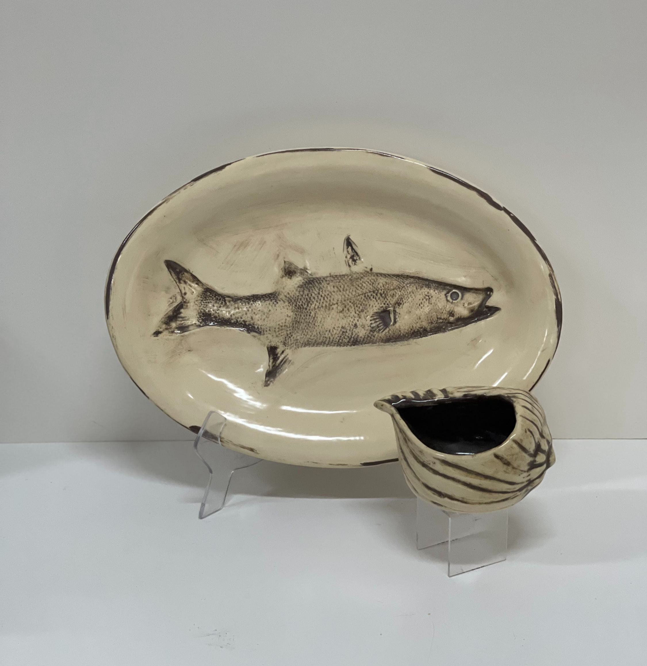 Snook Fish platter with shell bowl