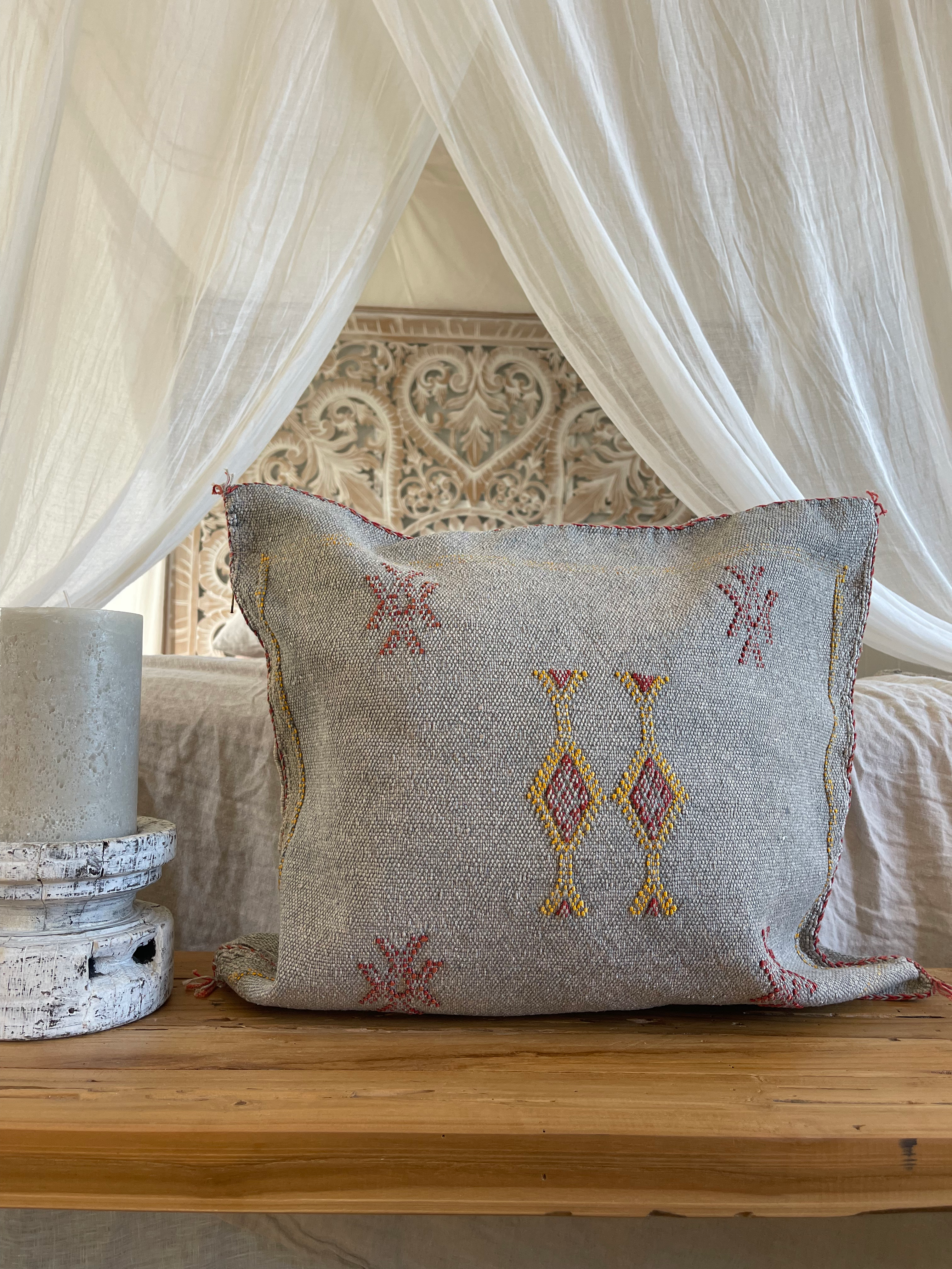 Sky Grey with Golden Yellow & Red Cactus Silk