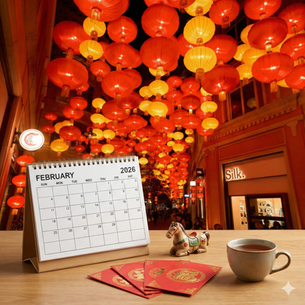 Chinese New Year 2026 date Hong Kong: red horse decorations and Lunar New Year lanterns in Hong Kong.