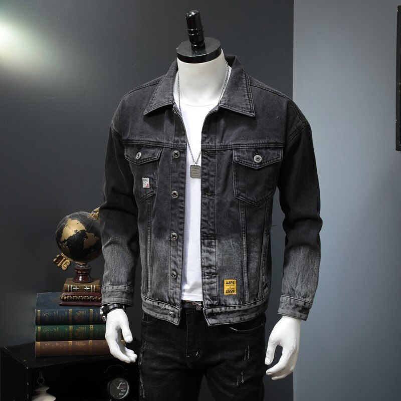 Miniatura: Autumn Mens Denim Jacket Men Trendy Casual Windbreaker Male Bomber Black Gray Co