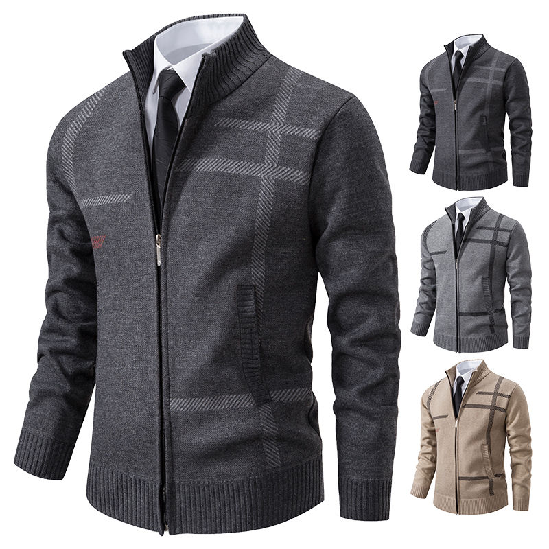 2025 New Spring and Autumn Cardigan Men's Knitwear Trend Stand-up Shirt Casual C