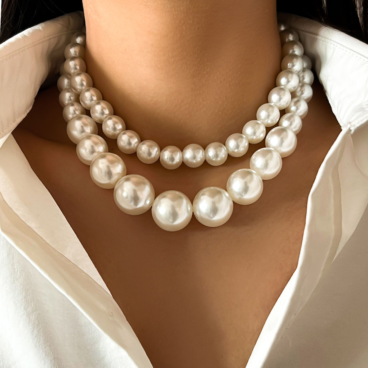 IngeSight.Z Elegant 2pcs/set Imitation Pearl Beaded Choker Necklaces Collar for
