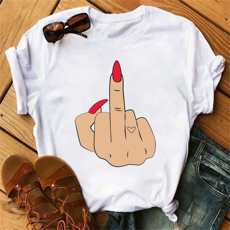 Thumbnail: Cartoon Plus Size T-Shirt Women Fashion New Graphic Finger Nail Cute Printed Top