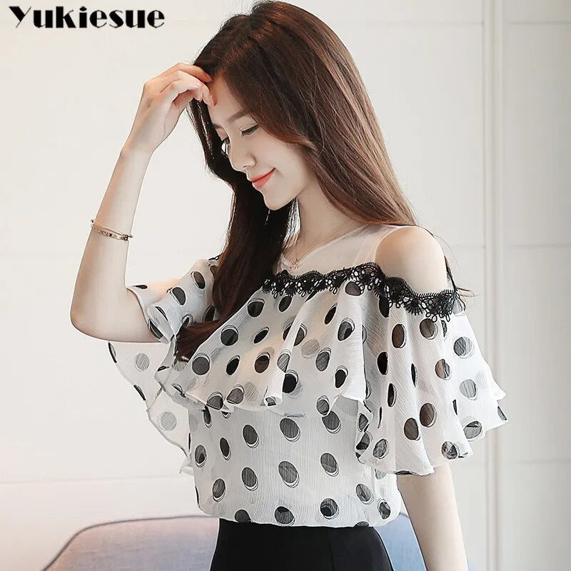 Thumbnail: fashion women blouses summer off shoulder short sleeve women top 