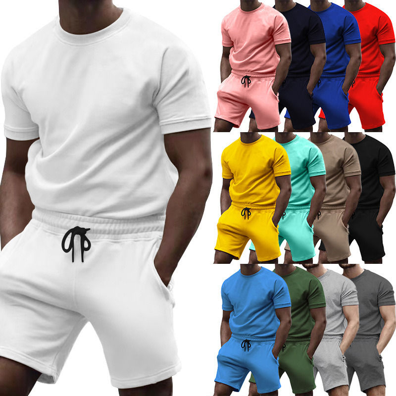 Miniature : Men Short Sets 2 Piece Outfits Fashion Summer Tracksuits Casual Tee  Short Set