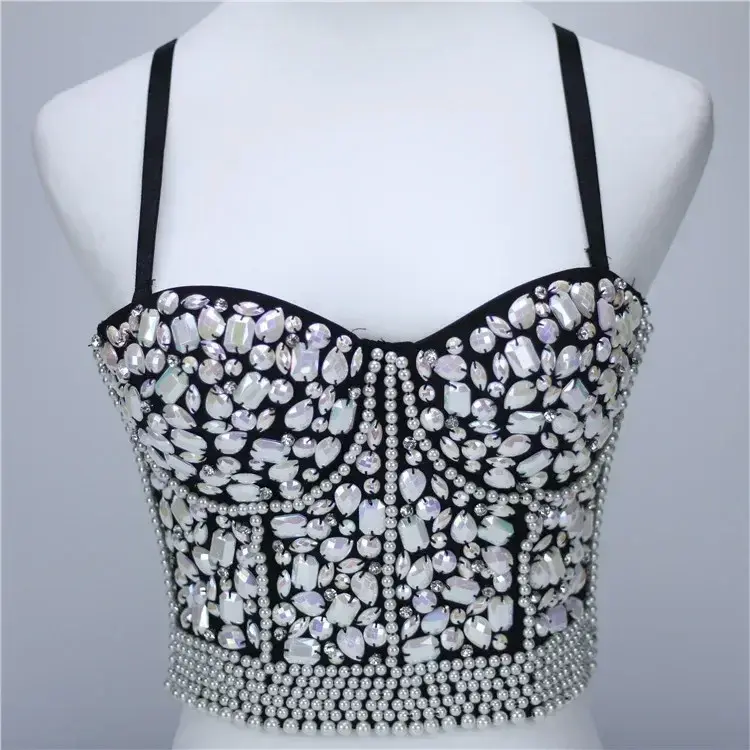 Thumbnail: Punk Corset Rhinestone Diamond Tank Top Women Bra Stage Party Camis Sequin Shirt