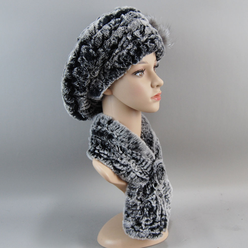 Miniatura: 2024 New Winter Rex Rabbit Fur Hats Scarves Women Fashion 100% Genuine Knit Fur 