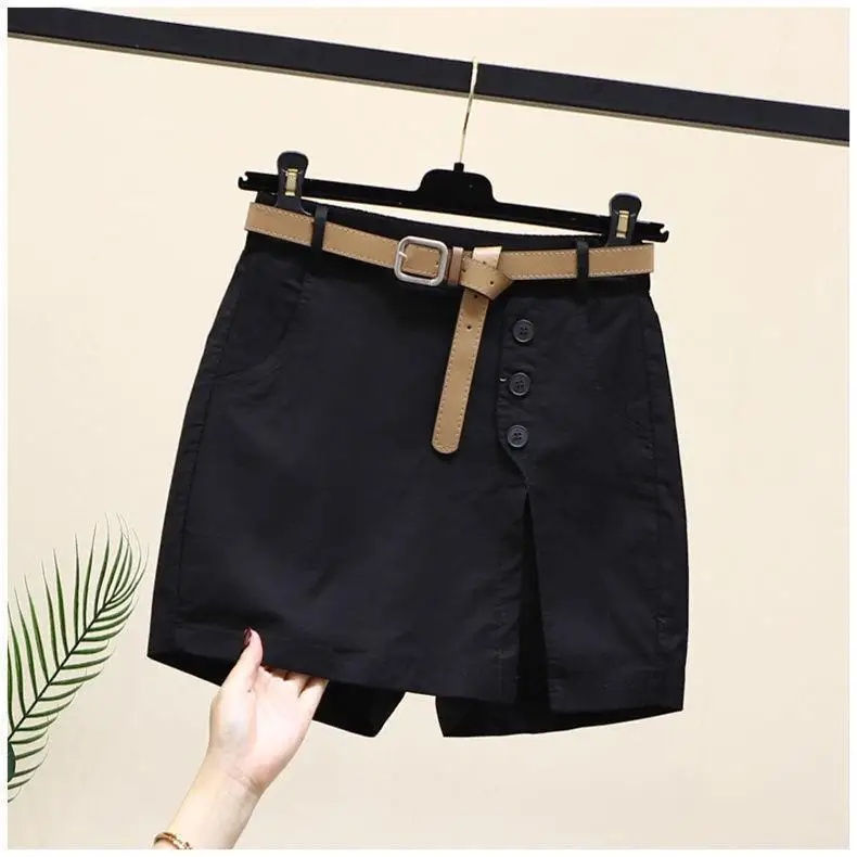 Miniature : New 2025 Women's Cotton Shorts High Waist A- Line Skirt with Belt Korean Style S