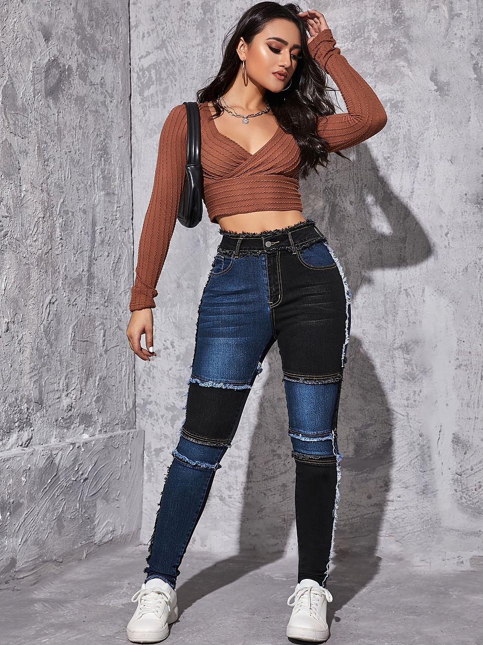 Thumbnail: Women's jeans trendy two-color stitching Denim trousers