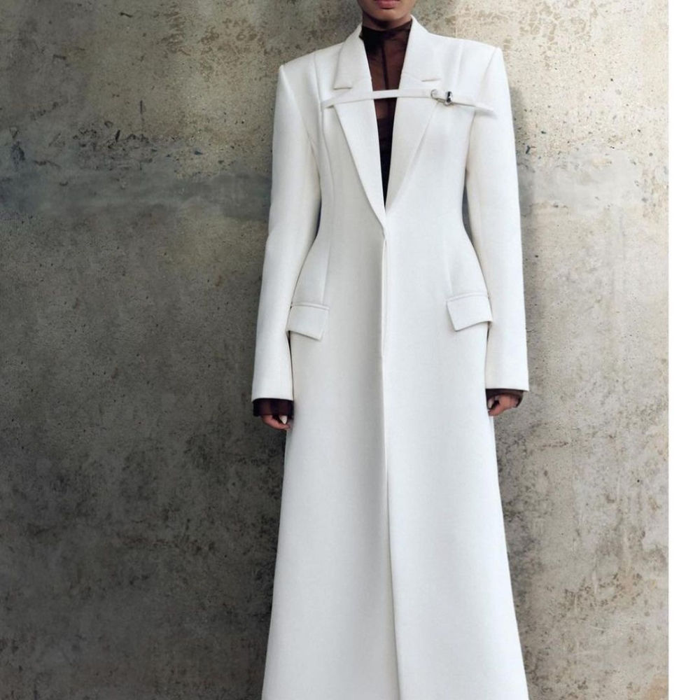 2024 Luxury White Long Blazer Formal Women Suits Slim Fit Notch Lapel Jacket 1 P