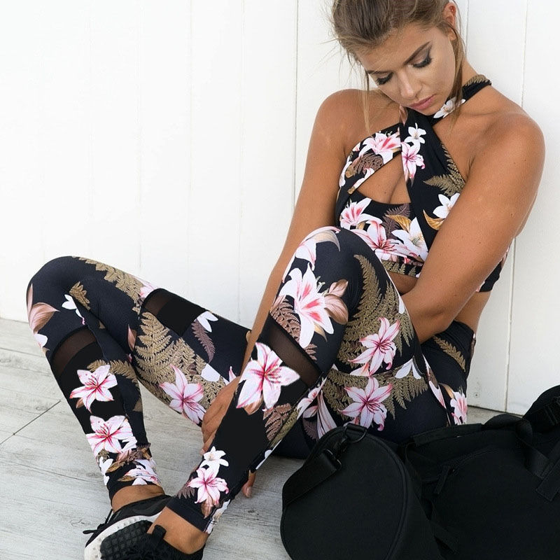 Miniature : European and American women's new sports vest yoga pants set running bra bottomi