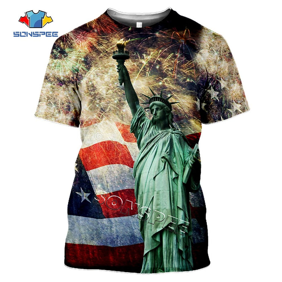 Thumbnail: SONSPEE USA Flag Statue Of Liberty 3D Print T-shirt Fashion Hip Hop Tee Summer 