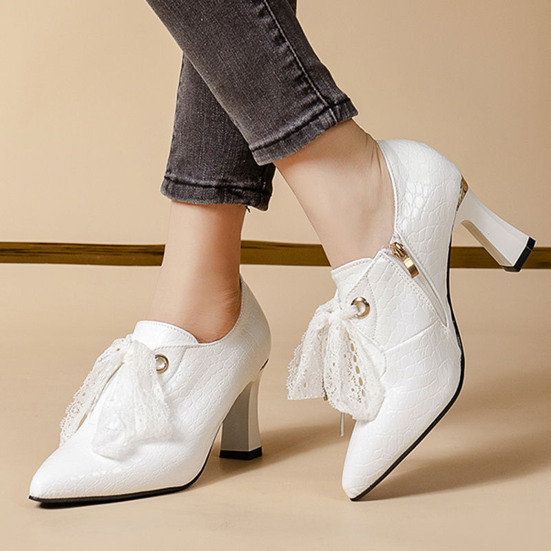 Miniature : Lucyever Elegant Womens High Heel Ankle Boots 2022 Autumn Pointed Toe Pu Leather