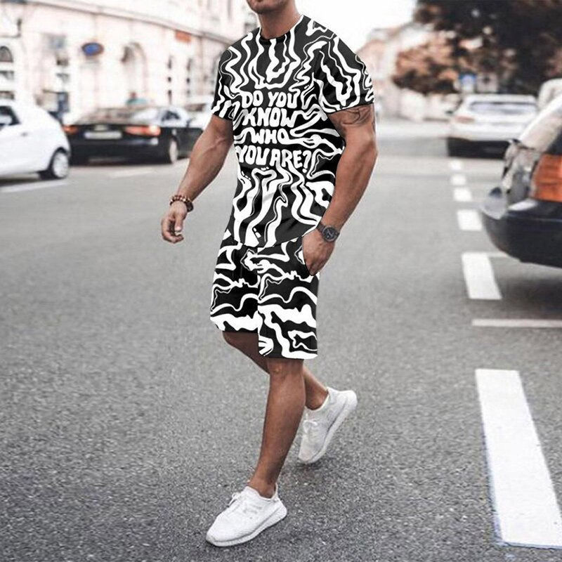 Miniatura: 3D T-shirt digital printing short-sleeved shorts suit men's casual beach pants t