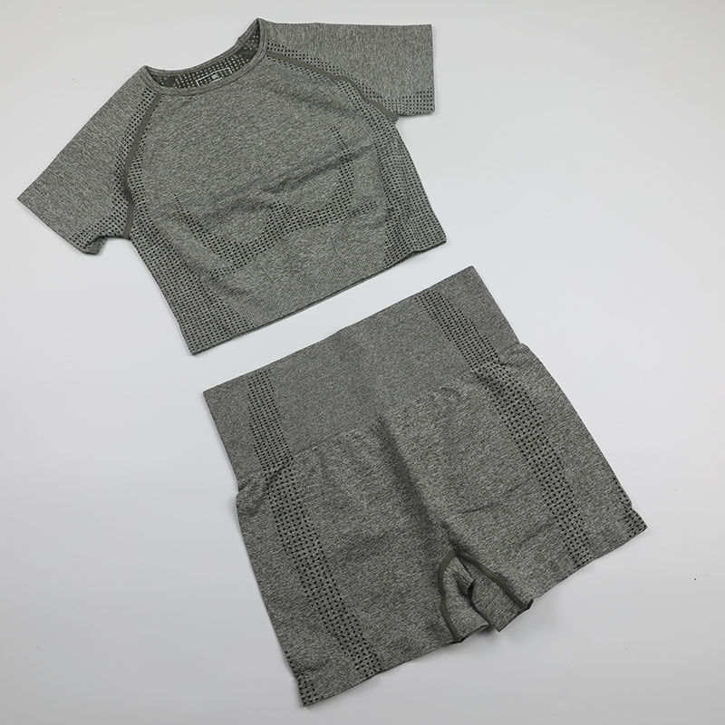 Thumbnail: Women Seamless Long Sleeve Yoga Set 2 Piece Sports Bra Top+Pants Sportswear