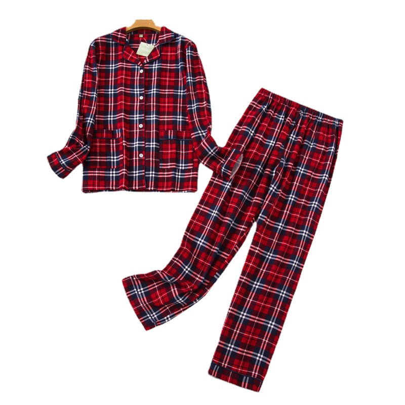 Women Pajamas S-XXXL Flannel Cotton Home Wear Suit Autumn Winter Pjs Plaid