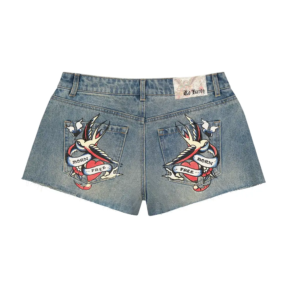 Thumbnail: Gothic Women Fashion Denim Skirt Y2K Shorts Hip Hop Letter Graphic Print Retro B