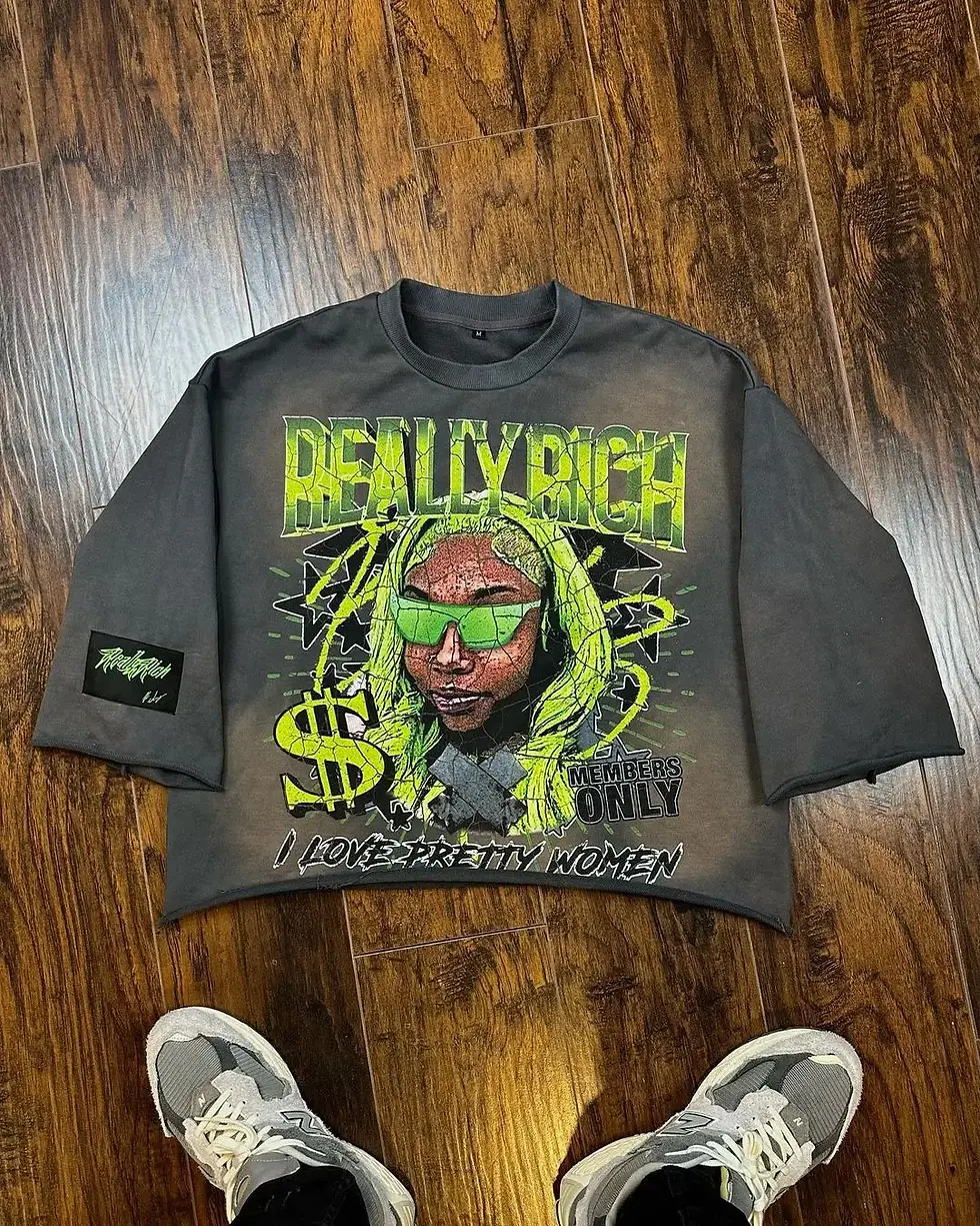 Y2K Top American Hip Hop Fashion Street Gothic Print Plus Size T-shirt Harajuku