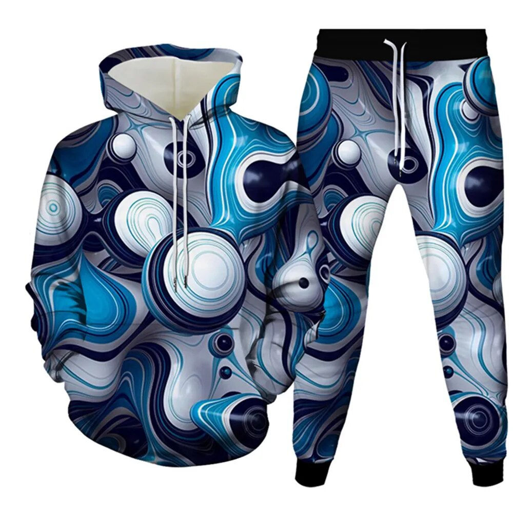 New Abstract Mural Pattern Print Men's Tracksuit Sets Casual Hoodie And Pants