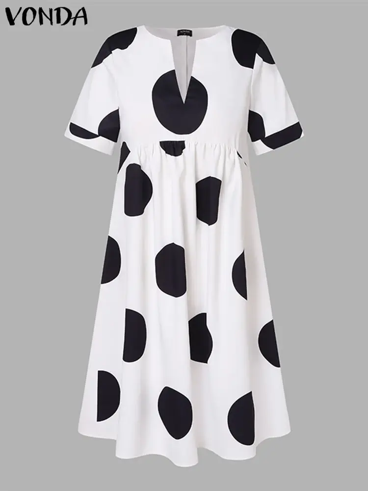 Thumbnail: VONDA Plus Size 5XL Women Dress 2024 Summer Bohemian Polka Dot Maxi Long Dress V