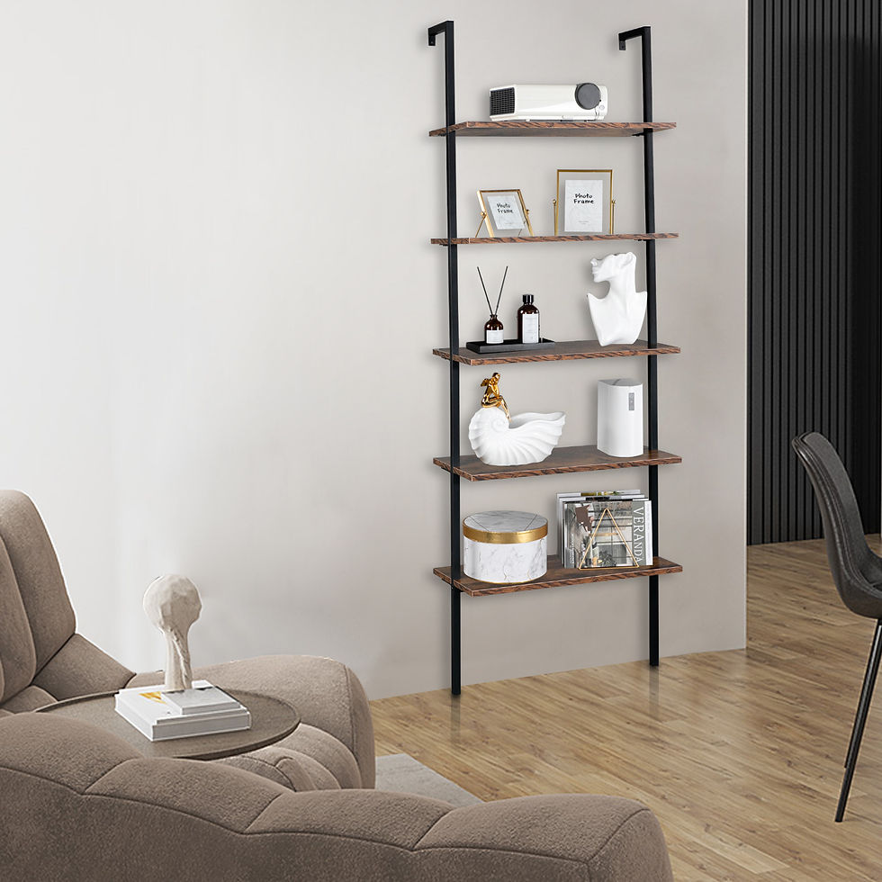 Miniatura: Industrial Wall Mounted Bookcase 5-Tier Open Ladder Shelf Bookshelf with Metal F