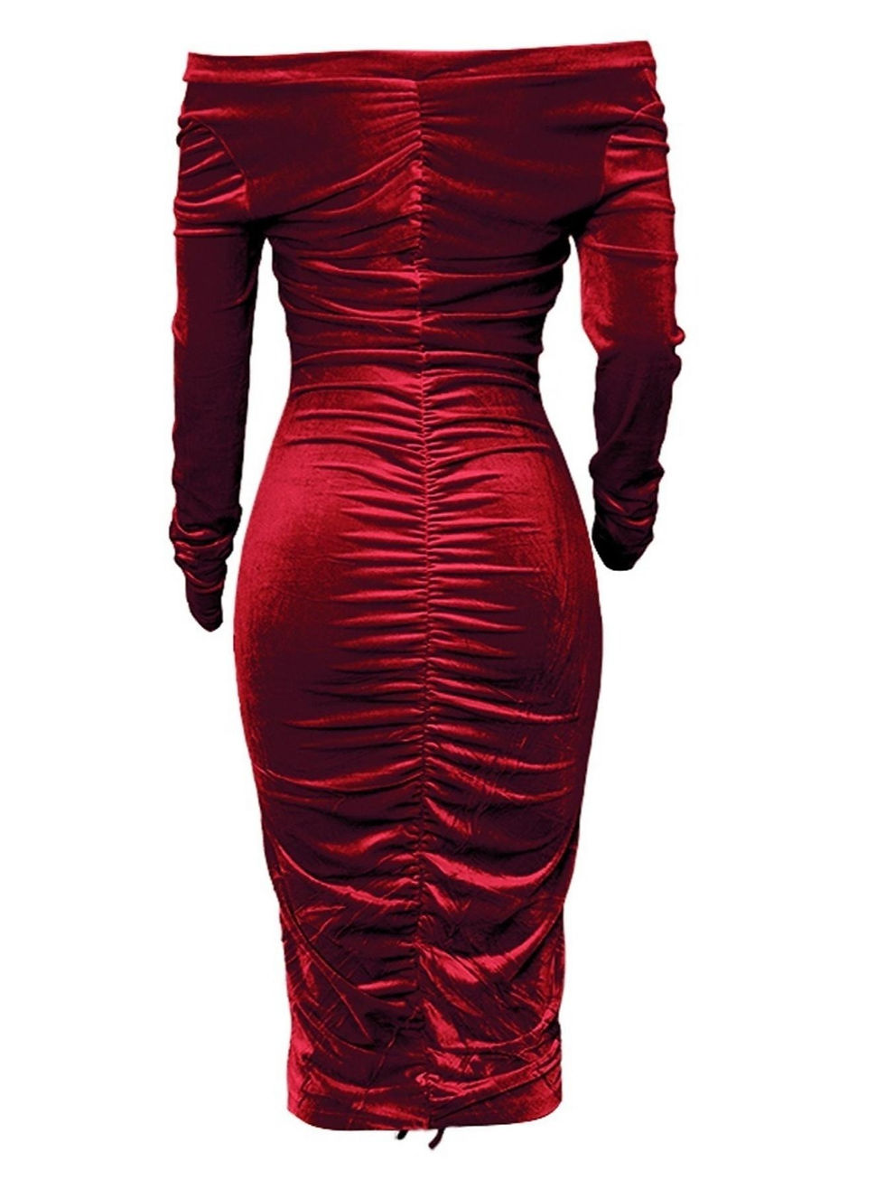 Miniature : Women's Dresses V Neck Off The Shoulder Velvet Ruched Mid-length Dresses